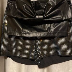 Black Faux Leather Top & Sequined Shorts